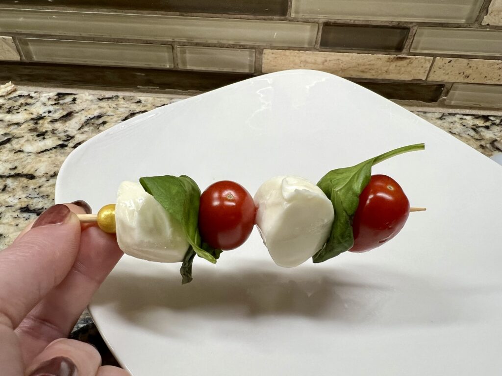 Mozzarella and cherry tomatoes with basil Caprese Skewer